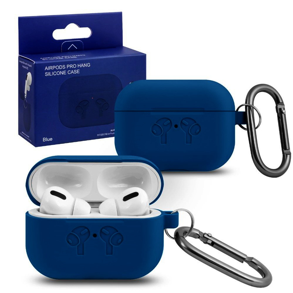Чехол для AirPods Pro Hang Silicone HF (Blue) с карабином