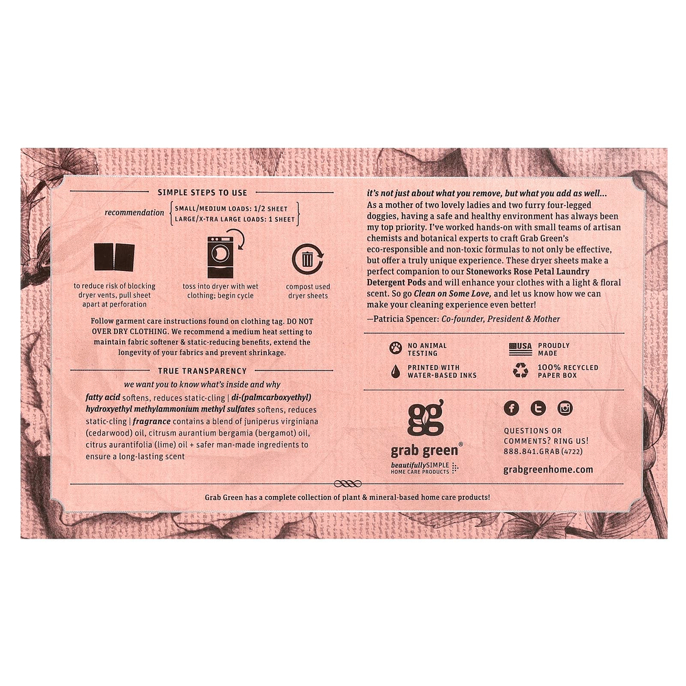 Grab Green, Stoneworks, салфетки для сушки, лепестки роз, 80 компостируемых листов