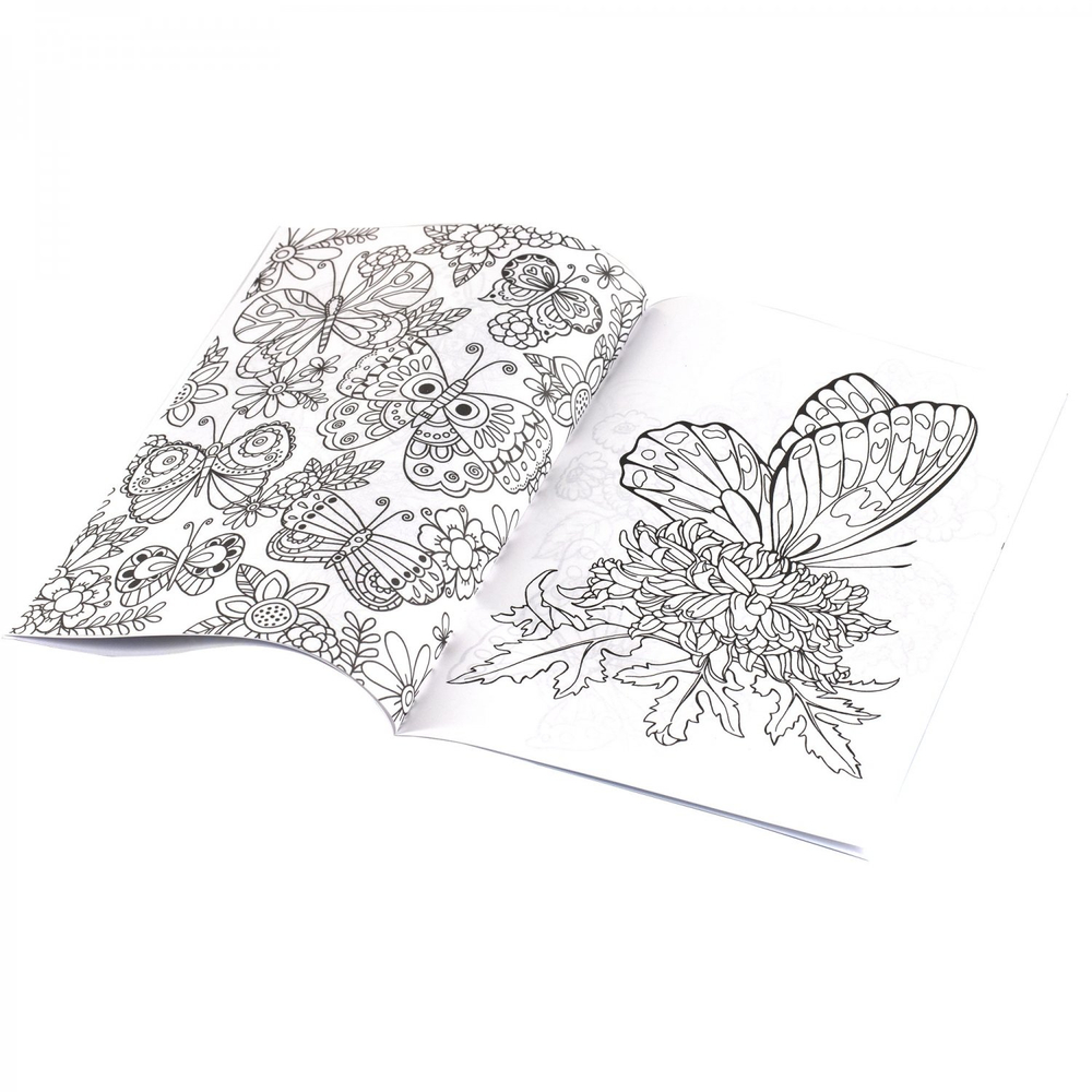 Раскраска А4 Alingar "Бабочки и цветы", 8 л., мелов. обложка