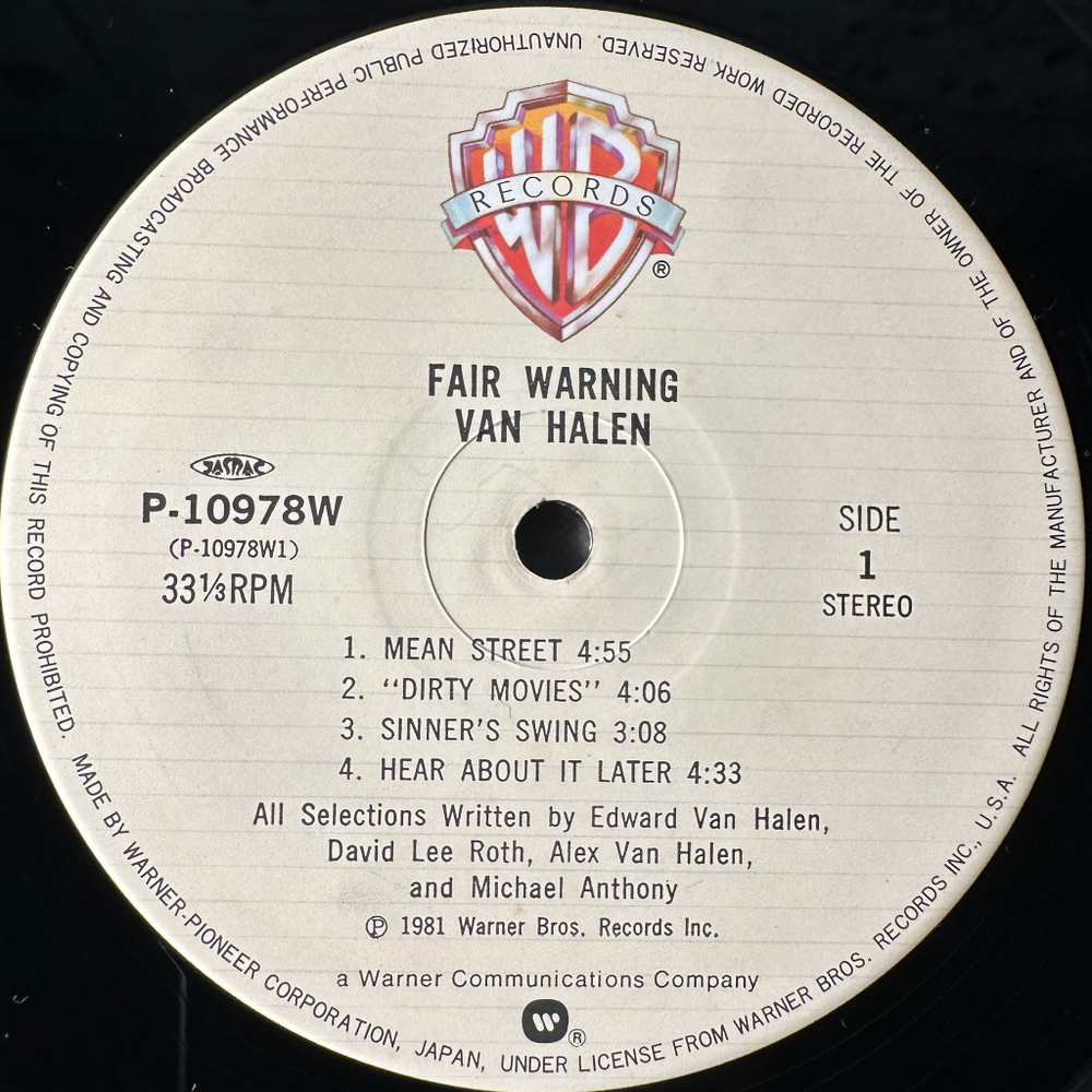 Van Halen ‎– Fair Warning (Япония 1981г.)
