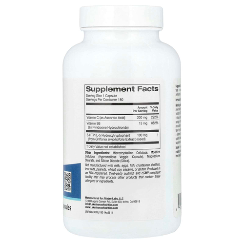 Lake Avenue Nutrition, 5-HTP с витаминами B6 и C, 180 растительных капсул