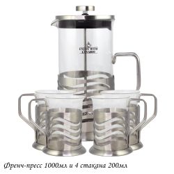 Lenardi 139-039 Френч-пресс 1000мл. и 4 стакана 200мл. в под.уп.(х12)Стекло