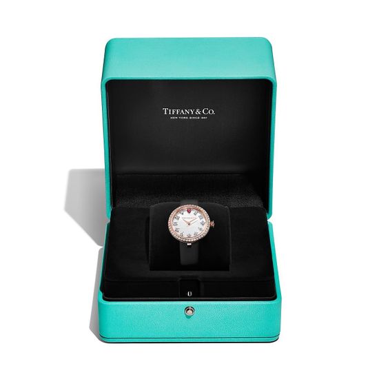 Часы Tiffany Eternity 28 MM Round в розовом золоте, с рубеллитом и бриллиантами