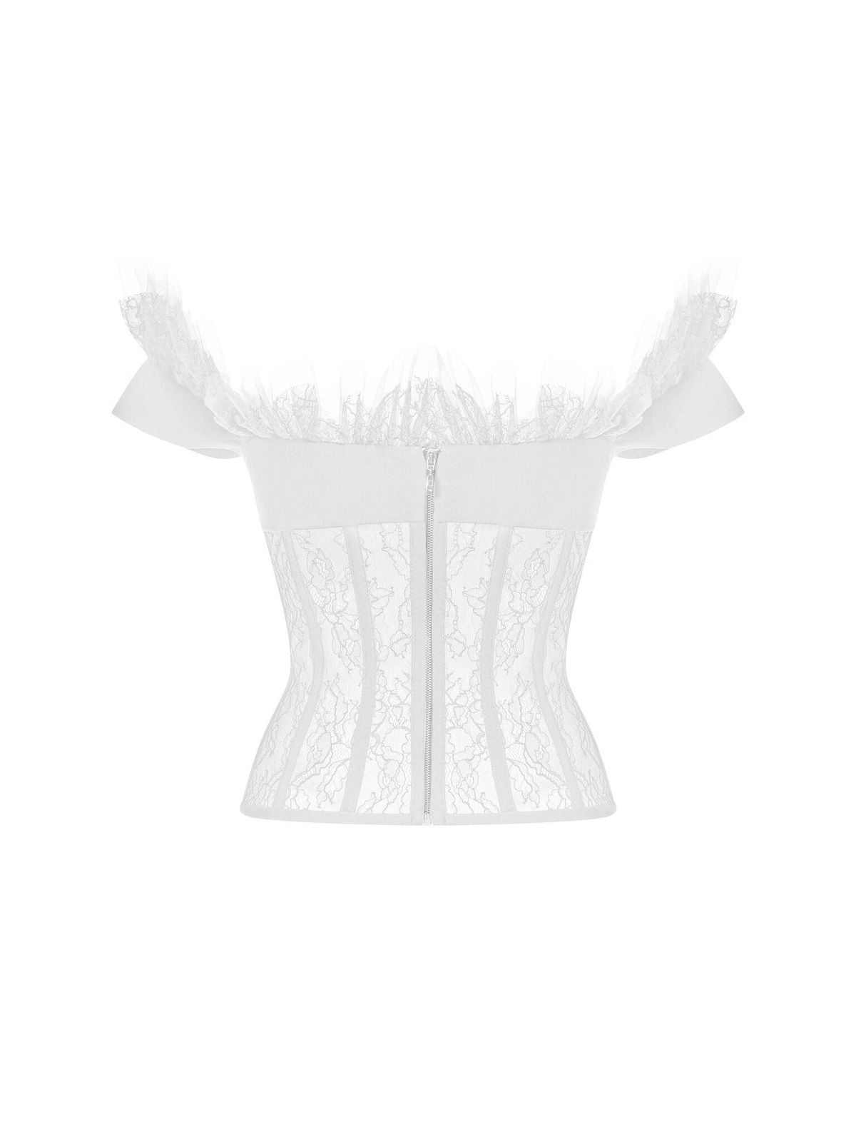 Tоп корсетного типа из крепа и кружева с рюшами и бантом