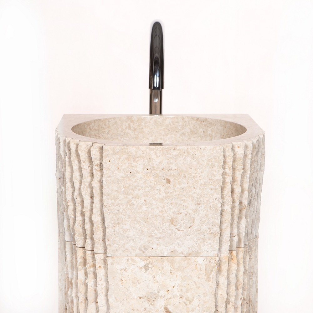 Раковина напольная из мрамора Pedestal Semi Marmo Cream MN-03220 (40*40*90 см)