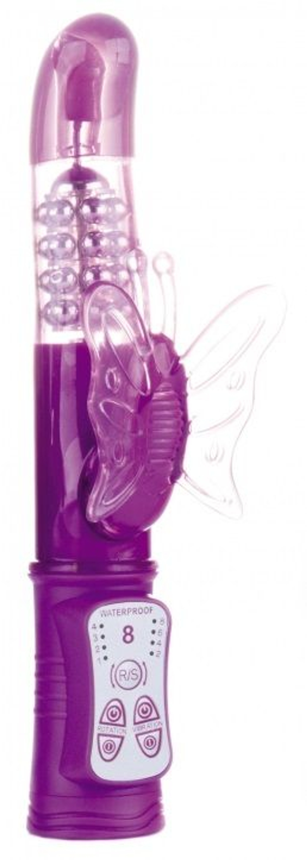 Фиолетовый перезаряжаемый вибратор Rechargeable Butterfly с клиторальной бабочкой - 22,8 см. (Цвет: фиолетовый)