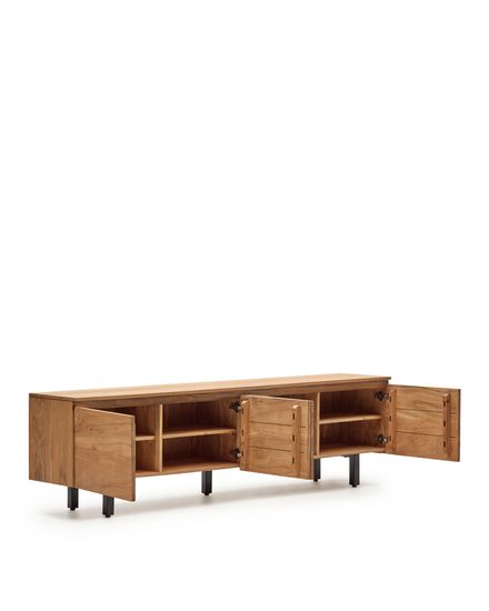 Тумба под телевизор Uxue с 4 дверцами из массива акации с беленой отделкой 200 x 58 см