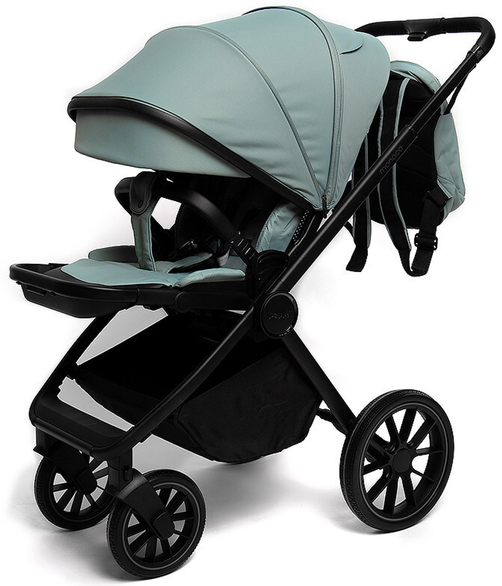 Детская коляска Peppy Monaco 2 в 1 Mint (мятный), рама черная