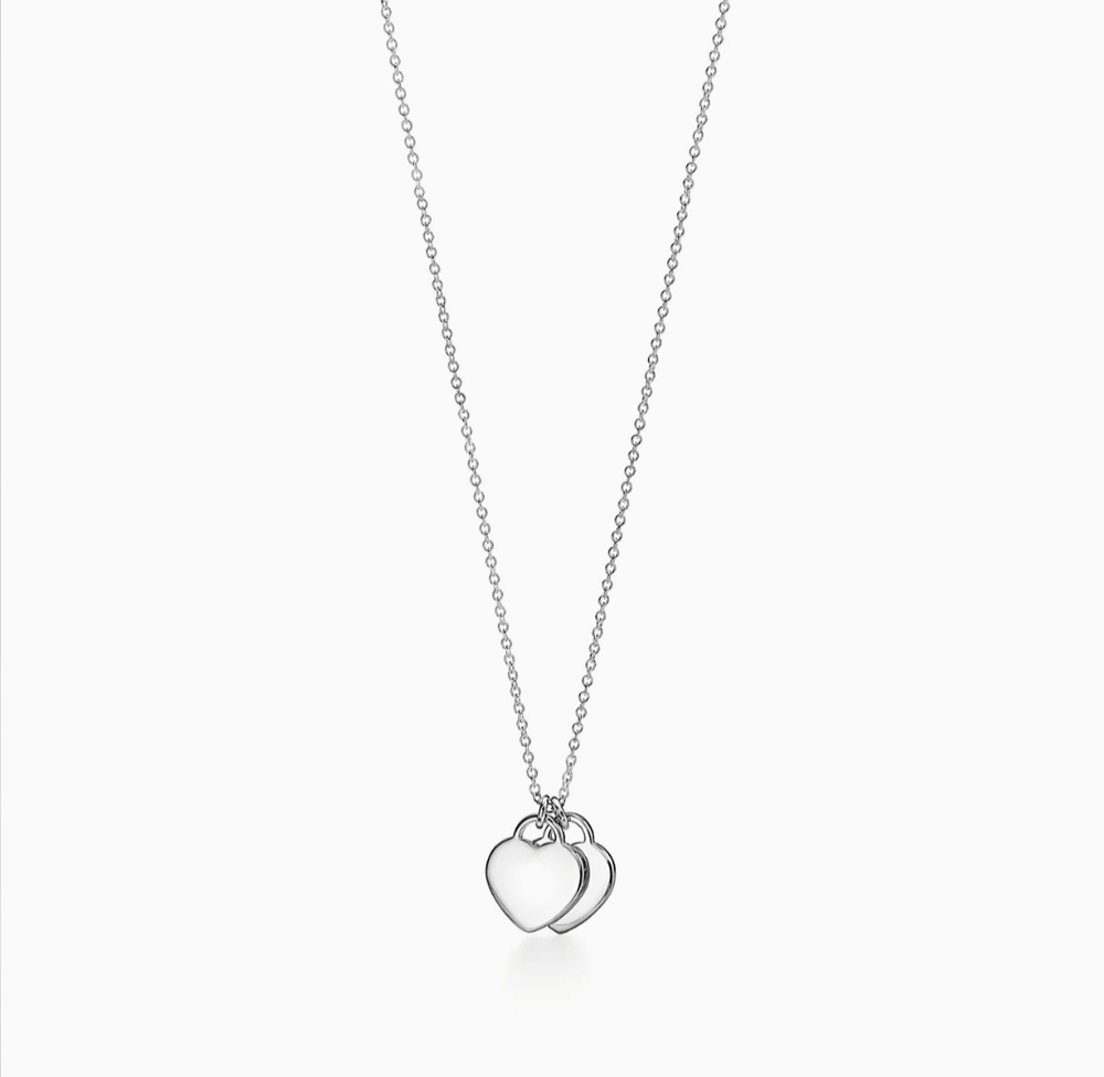 Подвеска из серебра Tiffany 💠, 2 сердца с бриллиантом .бирюзовое.