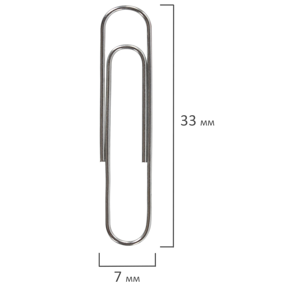 Скрепки BRAUBERG, 33 мм, никелированные, 100 шт., в картонной коробке, 270443