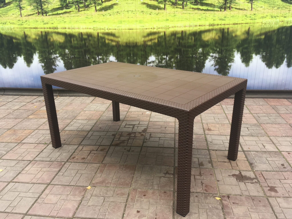Стол Невада МАКСИ прямоугольный коричневый под ротанг с декором 1650*950