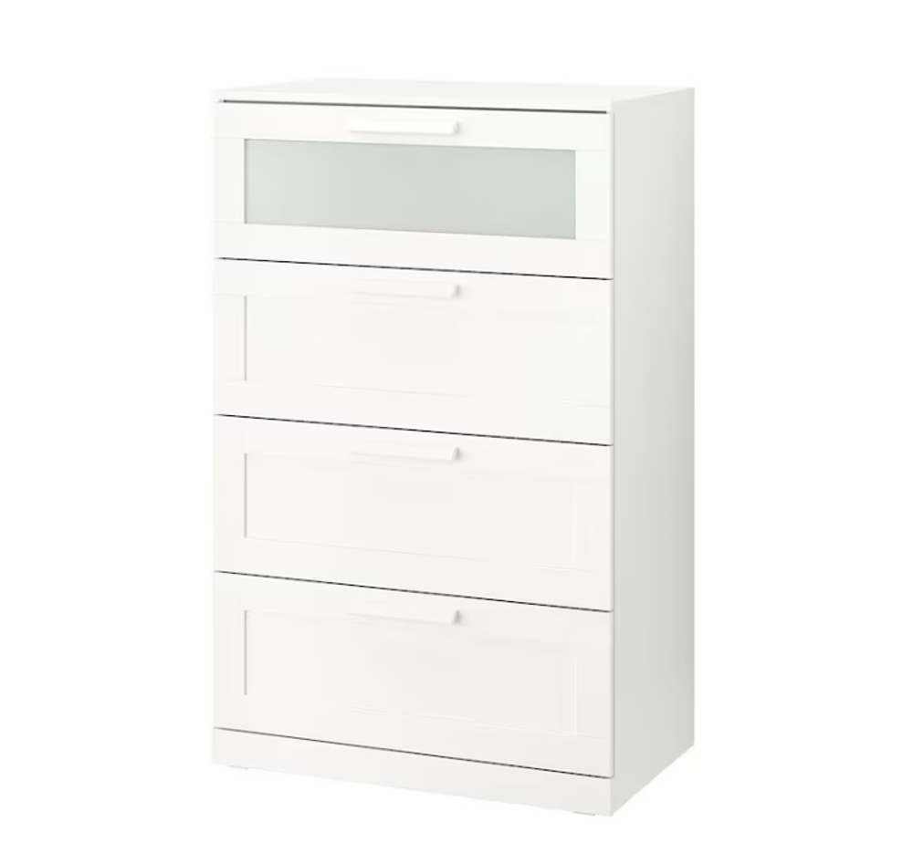 Комод с 4 ящиками Ikea Brimnes матовое стекло, белый