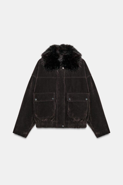 ZARA БОМБЕР ОВЕРСАЙЗ С ОТЛОЖНЫМ ВОРОТНИКОМ ИЗ ИСКУССТВЕННОГО МЕХА, КОРИЧНЕВЫЙ