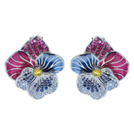 Серьги Фиалки с Сапфирами, Эмаль, E0275-41/6
