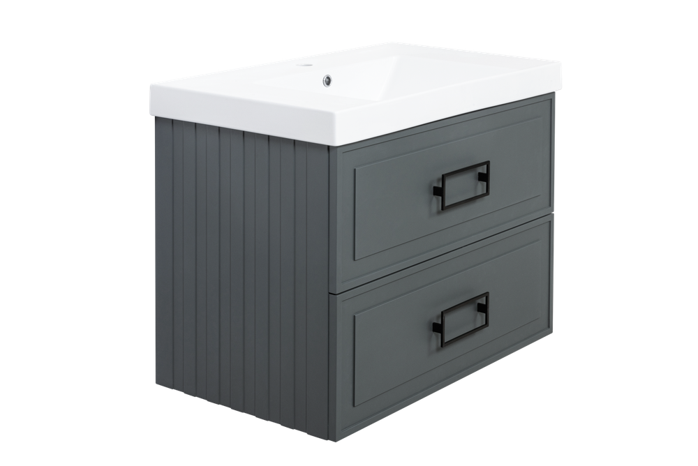 Тумба с раковиной La Fenice Cubo Grigio Twin 80 см FNC-01-CUB-G-80-2 серо-зеленая матовая