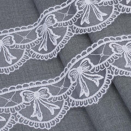 Кружево на сетке KRUZHEVO матовая нить с бантиками ш.6см цв.01 белый