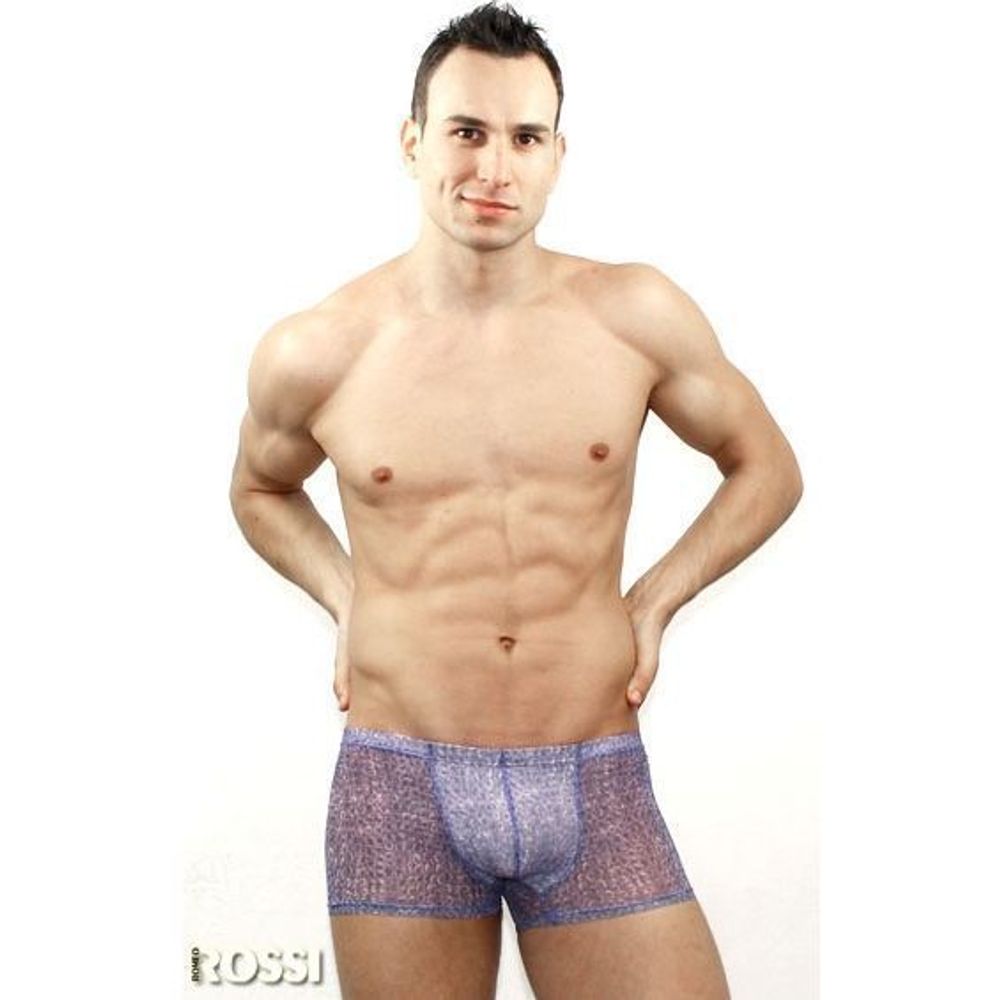 Мужские трусы боксеры прозрачные фиолетовые с рисунком змеиной чешуи Romeo Rossi Snake Purple Boxer 1RR00216