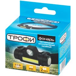 Фонарь налобный светодиодный Трофи GA-101 аккумуляторный 3 Вт COB + 3 Вт LED 2 режима магнит