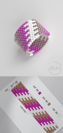 Схема кольца из бисера, узор PEYOTE, мозаичное плетение, четный счет, узор пейот из Miyuki Delica 11/0, файл PDF, RING_124