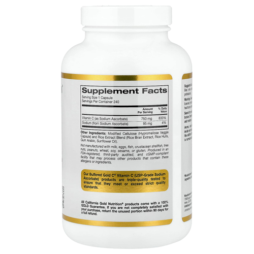 California Gold Nutrition, Buffered Gold C®, аскорбат натрия (витамин C) GOLD Standard, 240 растительных капсул