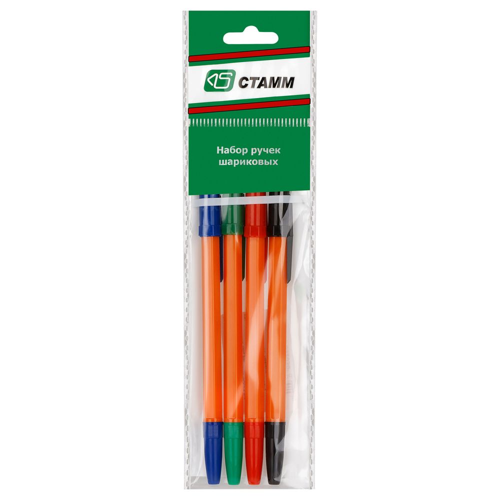 Набор шариковых ручек СТАММ "Оптима Orange" 4шт., 04цв., 1,0мм, европодвес