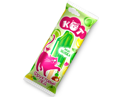 Фруктовый лёд КОТ со вкусом яблока, эскимо, 70г