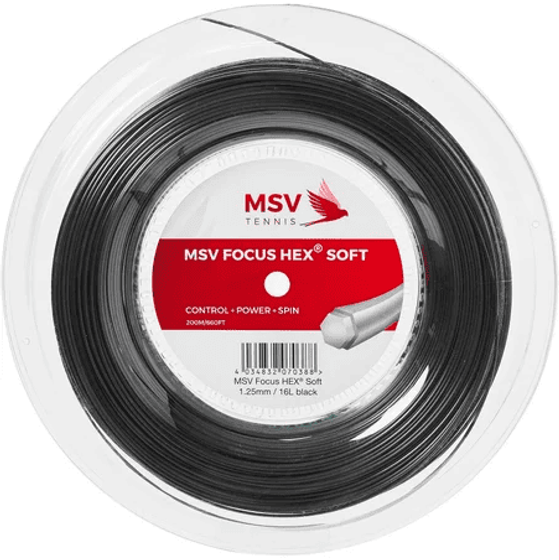 Теннисная струна MSV Focus Hex Soft BK - 1.25 Reel (200м), арт. 7038
