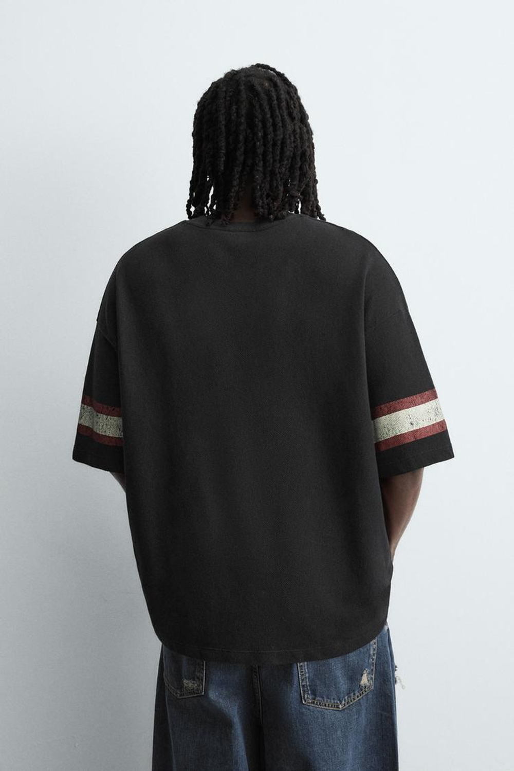 ZARA ФУТБОЛКА В СТИЛЕ ПРЕППИ , ЧЕРНЫЙ