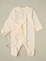 Комбинезон и чепчик с рюшами, Сливочный
