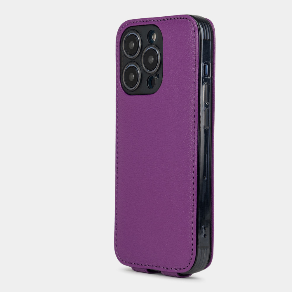 Чехол кожаный для iPhone 14 Pro фиолетового цвета