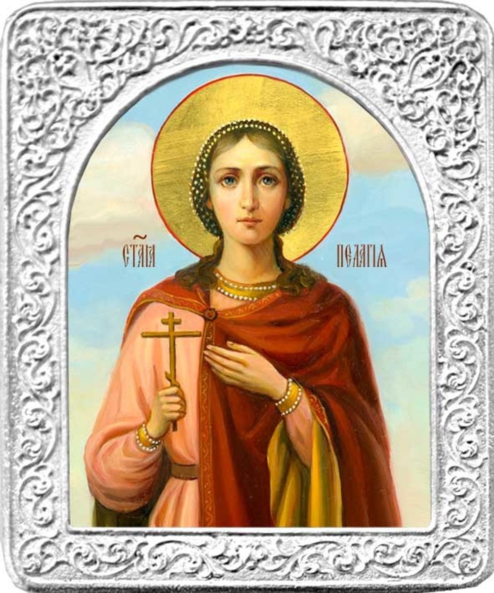 Святая Пелагия. Маленькая икона в серебряной раме