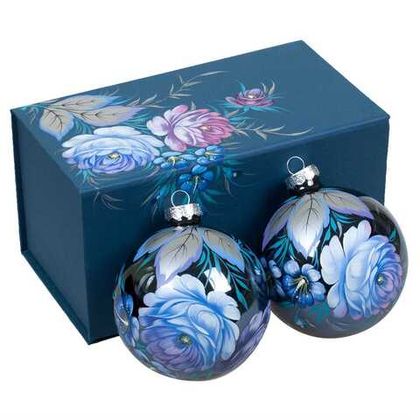 Set of 2 Christmas balls 100 mm in a painted box with a magnet lid SETXB11112022043