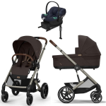 Коляска Cybex Balios S Lux TPE complete Aton S2 Ocean Blue Base One 4 в 1 Chocolate Brown с дождевиками