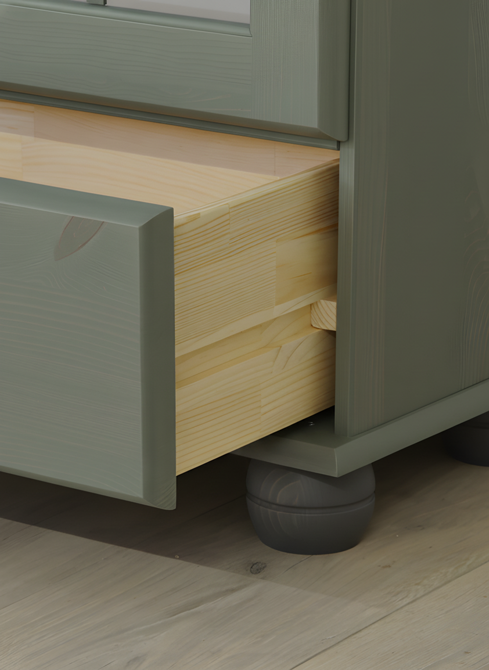 Стеллаж Бритта из массива сосны, 3 полки с ящиком, 40х32х182 см, эвкалипт