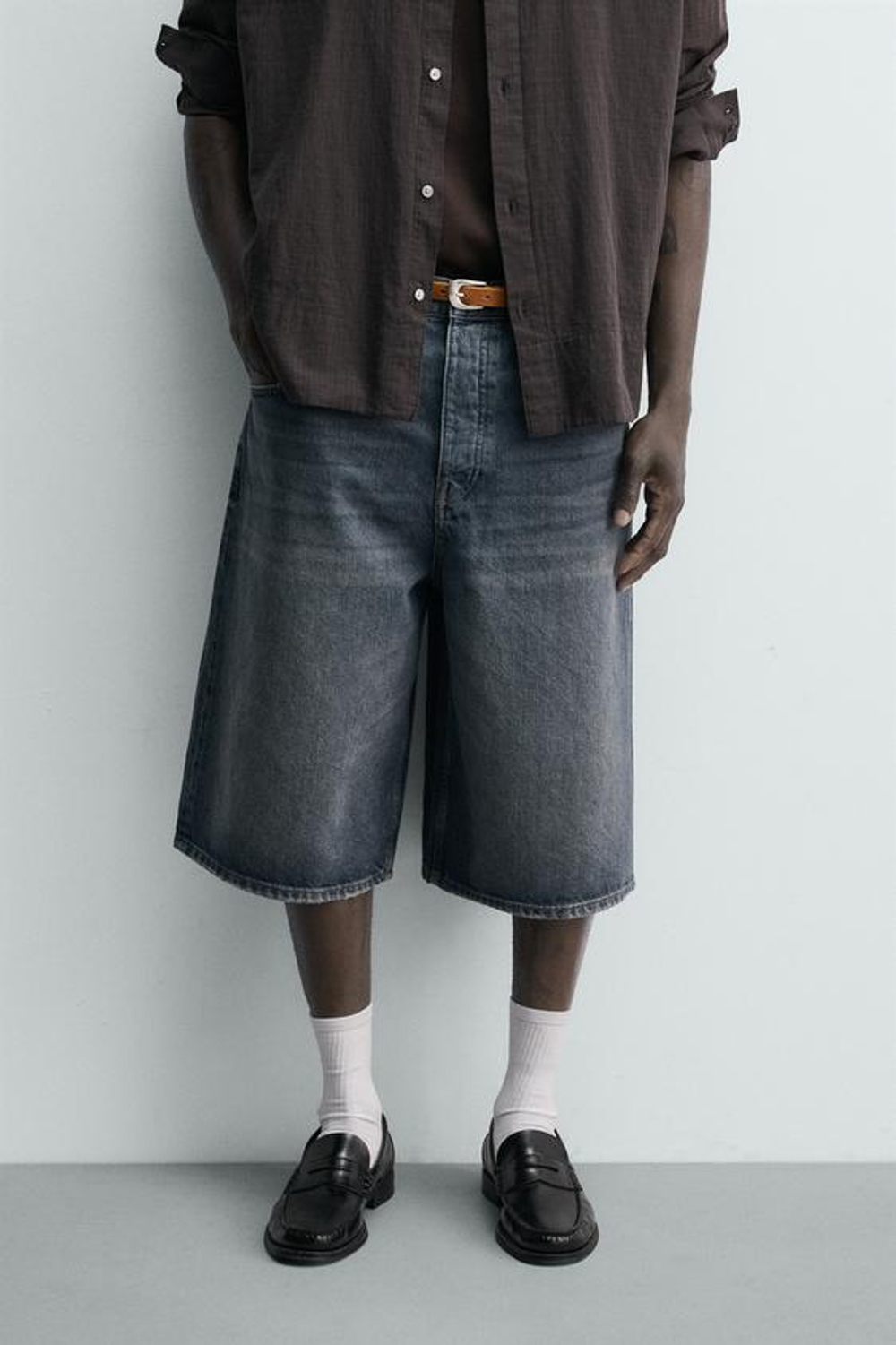 ZARA ДЖИНСОВЫЕ ШОРТЫ BAGGY FIT, СИНИЙ