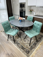 Круглый стеклянный раздвижной стол и стулья "ГУЧИ" тиффани