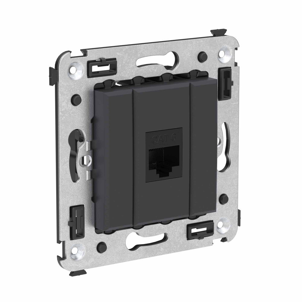 Компьютерная розетка RJ-45 без шторки в стену, кат.6 одинарная, "Avanti", "Черный матовый"