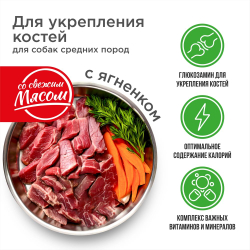 Корм сухой для собак средних пород, премиум полнорационный комплекс, укрепление костей, с ягненком, 12 кг, QUATTRO