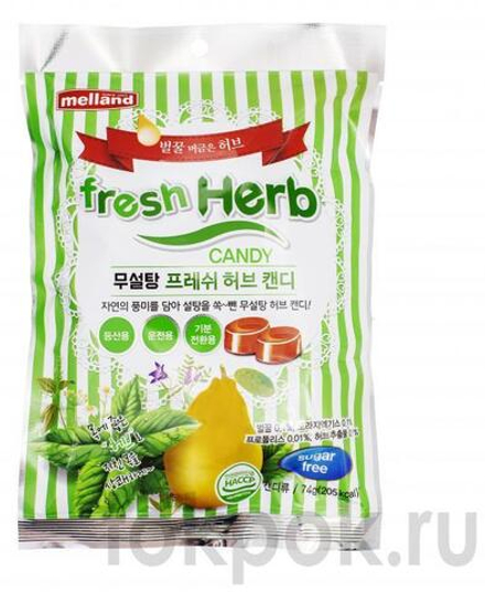 Карамель без сахара со вкусом мяты, айвы, грейпфрута, лайма, "Fresh Herb candy Sugar free" 74 г