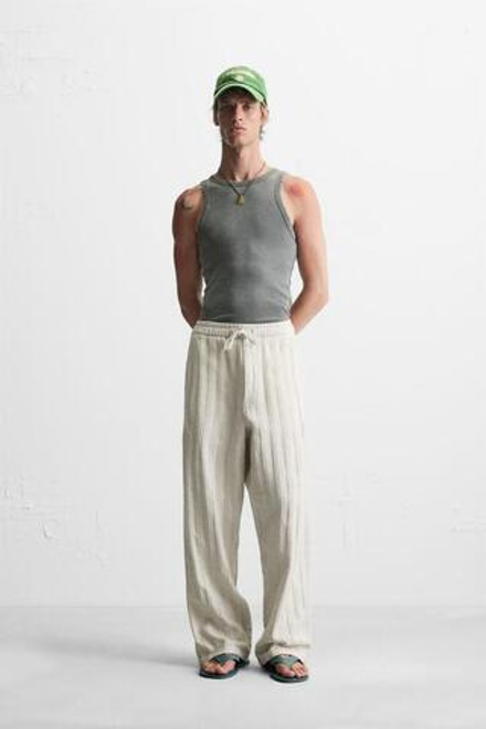 ZARA ЖАККАРДОВЫЕ БРЮКИ RELAXED FIT, ЦВЕТ ЛЬДА