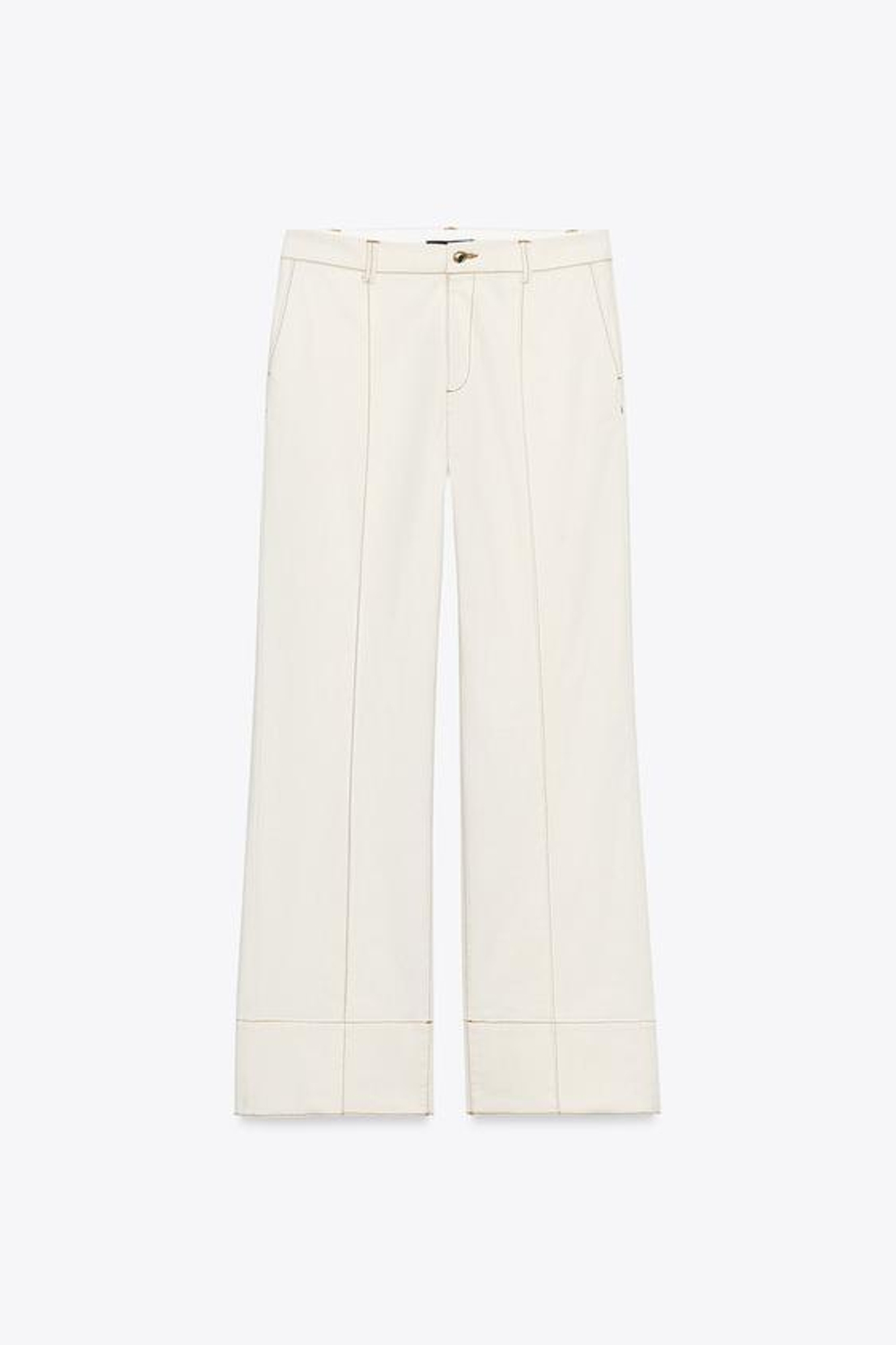 ZARA БРЮКИ BOOTCUT С ОТДЕЛОЧНОЙ СТРОЧКОЙ, ЭКРЮ