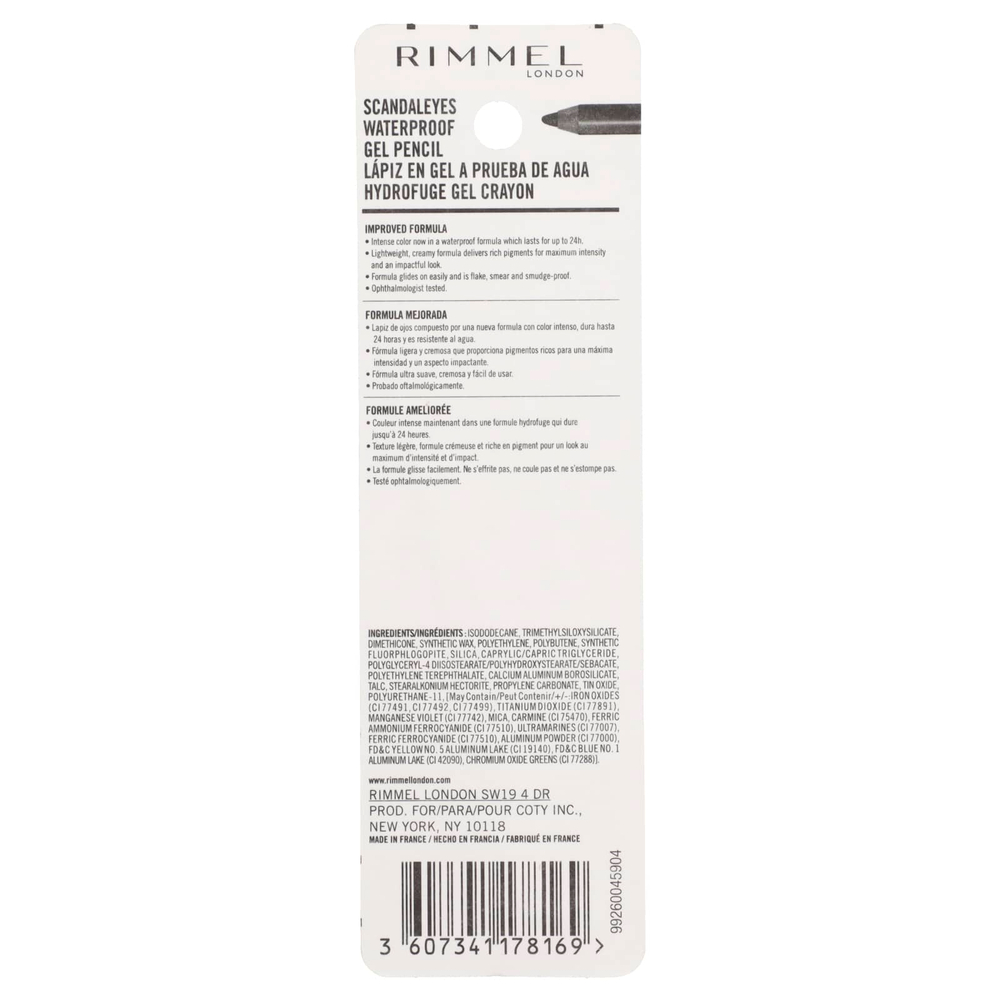 Rimmel London, Skindaleyes, водостойкий гелевой карандаш, 001 черный, 1,3 г (0,04 унции)