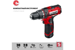 Дрель-шуруповерт ЗУБР 12В, 2 АКБ 2Ач, в кейсе ДШЛ-125-22