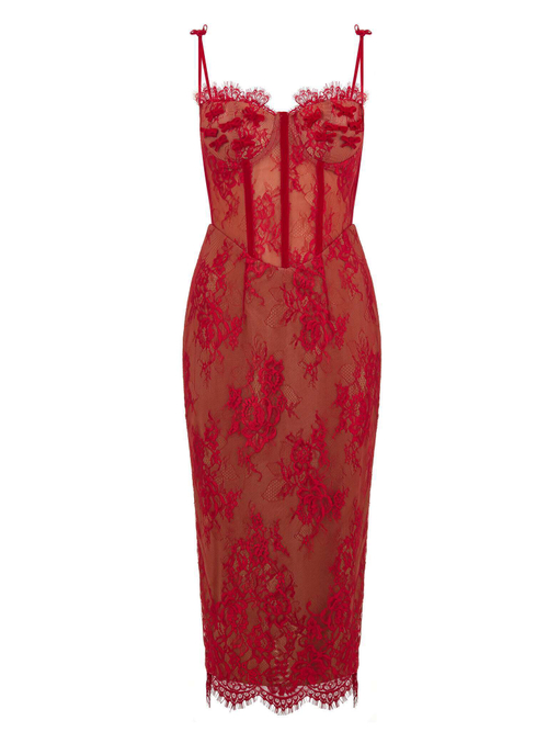 Платье миди из кружева с бантиками