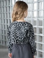 Лонгслив для девочки укороченный, леопард