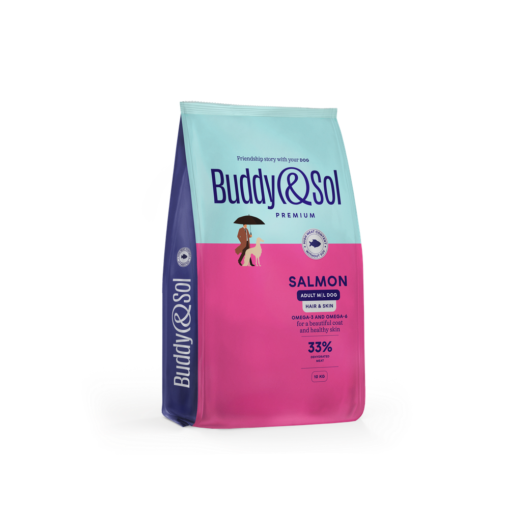 Сухой корм Buddy&amp;Sol PREMIUM HAIR&amp;SKIN с лососем для взрослых собак средних и крупных пород 10 кг