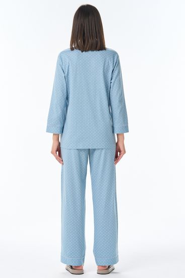 Пижама женская с брюками и рубашкой на пуговицах Лори P0300-F51.2F11 голубая
