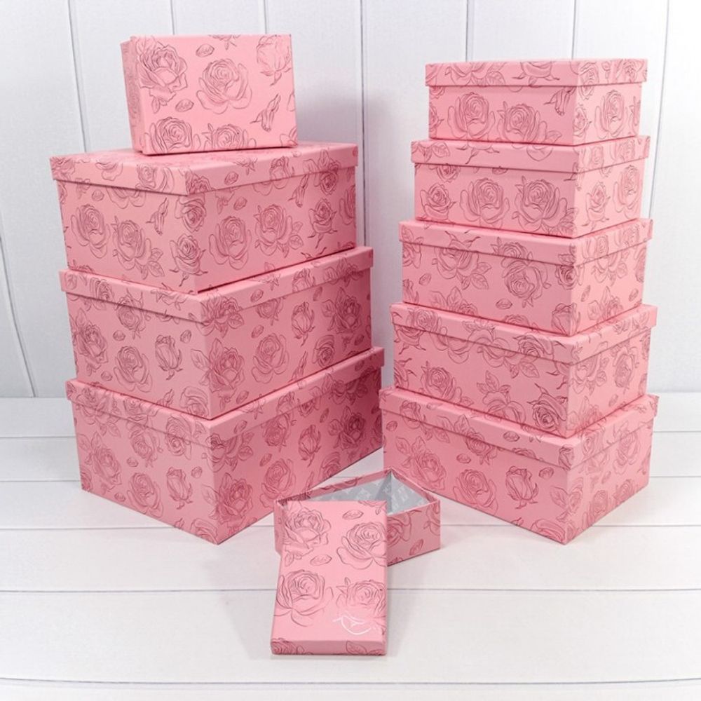 Коробка прямоугольная розовая с тисн &amp;quot;Розы&amp;quot; 16,8*10,8*6,5