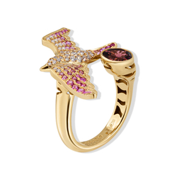 Кольцо Чайка с Турмалином, Розовыми Сапфирами и Бриллиантами, R0294-1/2