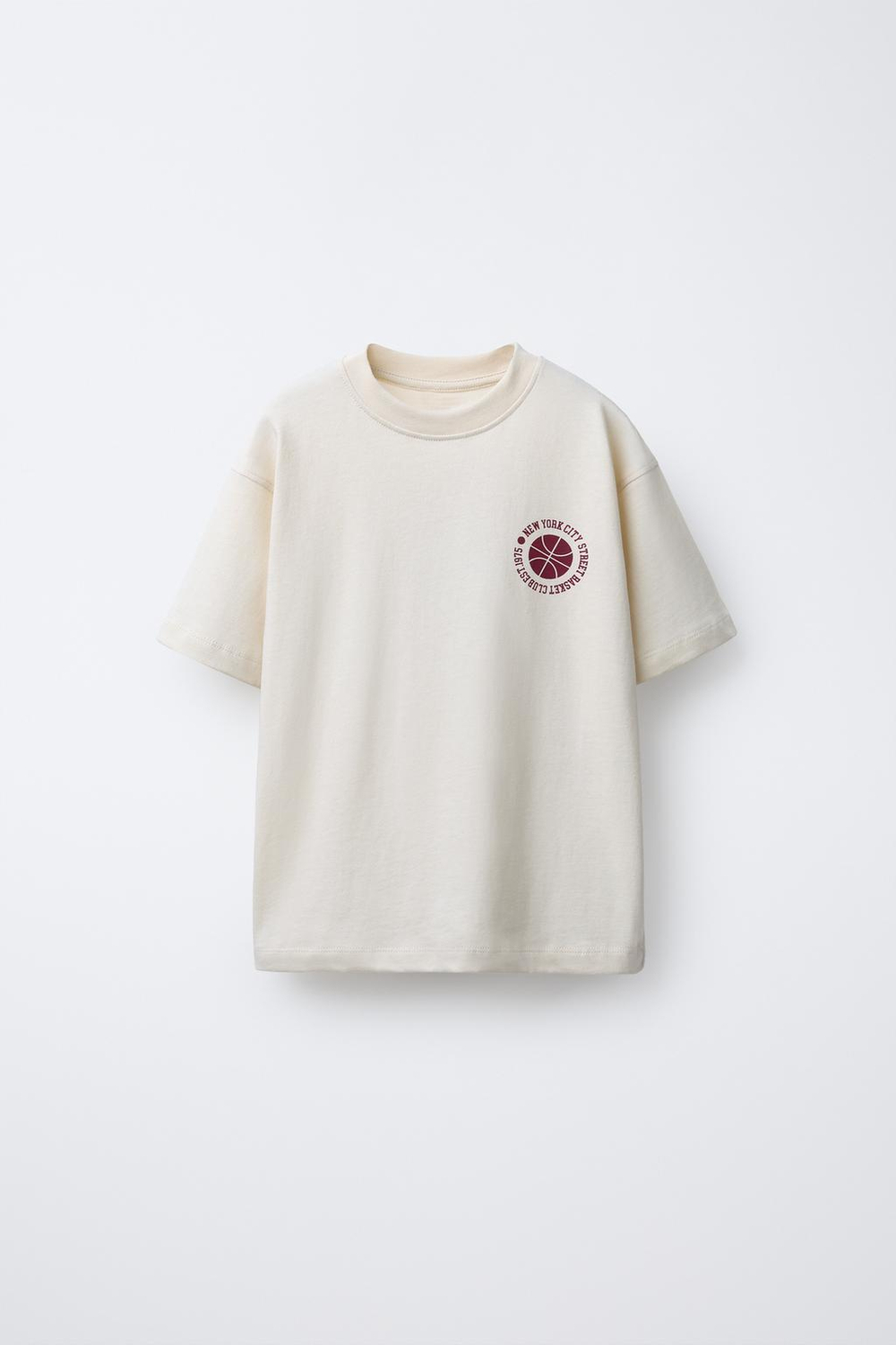 ZARA ФУТБОЛКА С ПРИНТОМ, ЭКРЮ